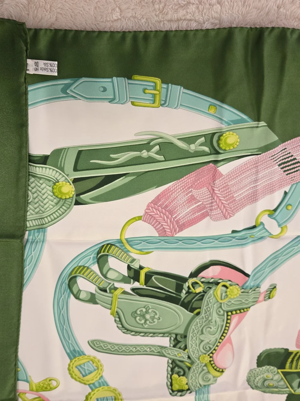 Green and Pink Equestrian Silk Scarf